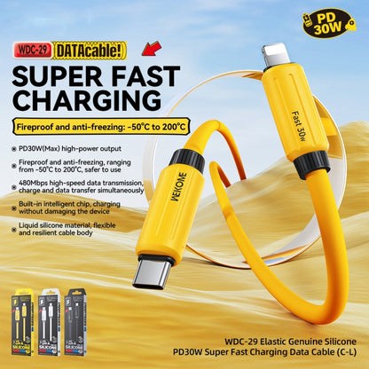 WK WDC-29 Elastic Genuine Silicone 1m PD30W Type-C to 8 Pin Fast Charging Data Cable(Yellow) - 2 in 1 Cable by WK | Online Shopping South Africa | PMC Jewellery | Buy Now Pay Later Mobicred