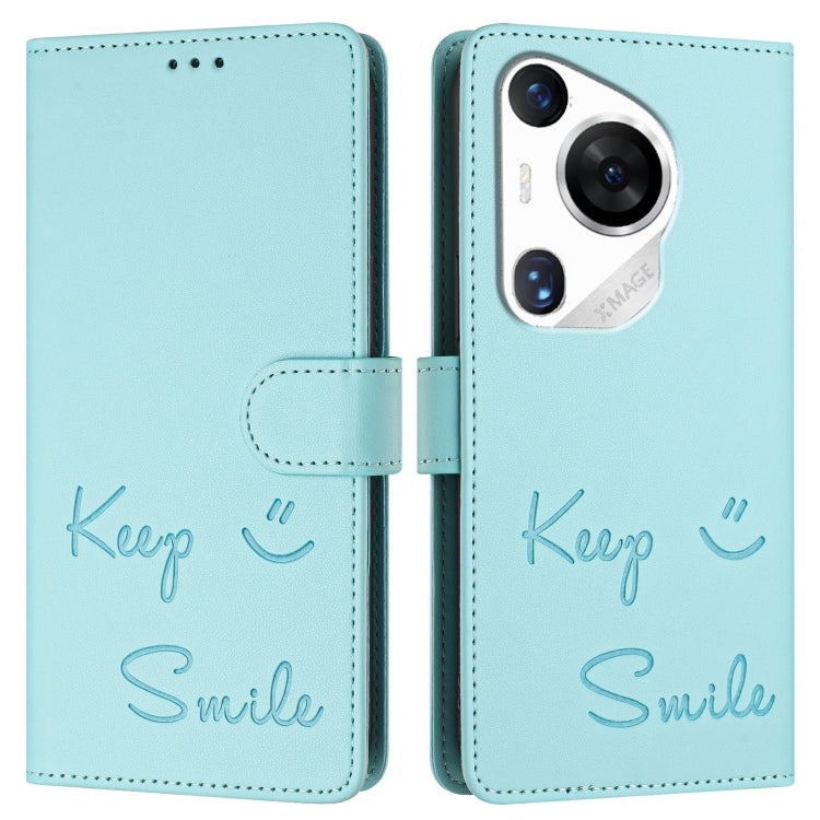 For Huawei Pura 70 Pro Smile Embossing RFID Leather Phone Case(Mint Green) - Huawei Cases by PMC Jewellery | Online Shopping South Africa | PMC Jewellery | Buy Now Pay Later Mobicred