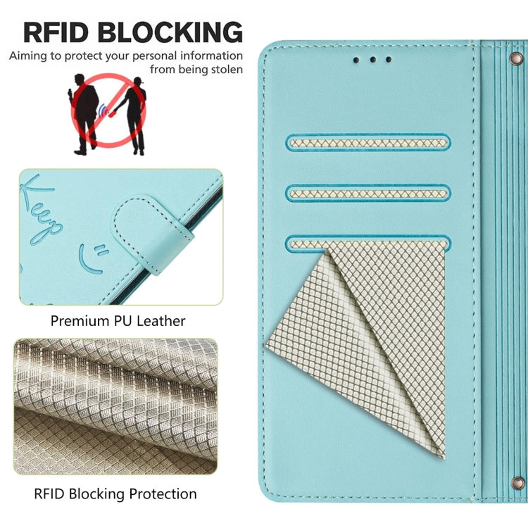 For Honor Magic6 Pro 5G Global Smile Embossing RFID Leather Phone Case(Mint Green) - Honor Cases by PMC Jewellery | Online Shopping South Africa | PMC Jewellery | Buy Now Pay Later Mobicred