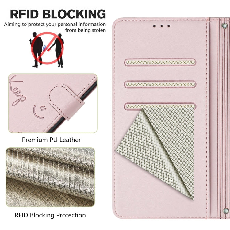 For Redmi K70 Ultra 5G Global Smile Embossing RFID Leather Phone Case(Pink) - Xiaomi Cases by PMC Jewellery | Online Shopping South Africa | PMC Jewellery | Buy Now Pay Later Mobicred