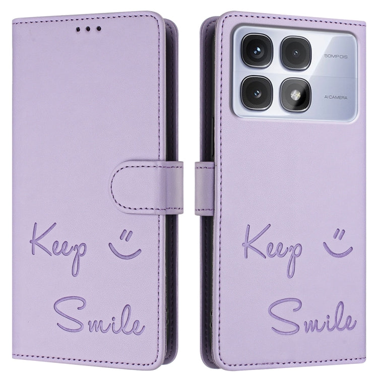 For Redmi K70 Ultra 5G Global Smile Embossing RFID Leather Phone Case(Light Purple) - Xiaomi Cases by PMC Jewellery | Online Shopping South Africa | PMC Jewellery | Buy Now Pay Later Mobicred