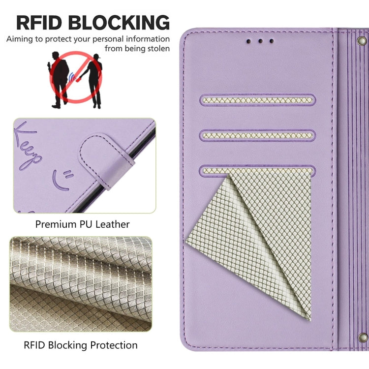 For Redmi K70 Ultra 5G Global Smile Embossing RFID Leather Phone Case(Light Purple) - Xiaomi Cases by PMC Jewellery | Online Shopping South Africa | PMC Jewellery | Buy Now Pay Later Mobicred