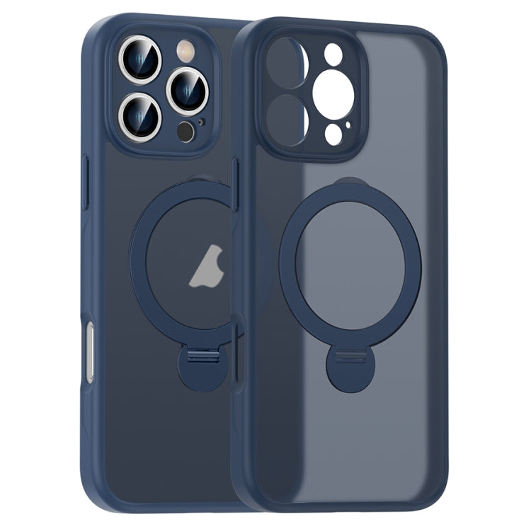 For iPhone 16 Pro Matte Texture 360 Degree Rotary Tone Holder MagSafe Phone Case(Dark Blue) - iPhone 16 Pro Cases by PMC Jewellery | Online Shopping South Africa | PMC Jewellery | Buy Now Pay Later Mobicred