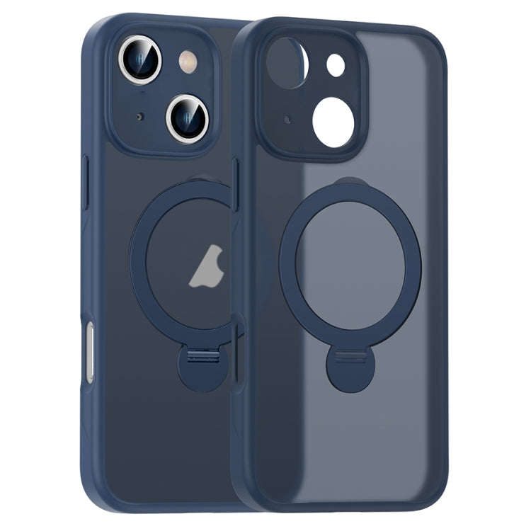 For iPhone 16 Plus Matte Texture 360 Degree Rotary Tone Holder MagSafe Phone Case(Dark Blue) - iPhone 16 Plus Cases by PMC Jewellery | Online Shopping South Africa | PMC Jewellery | Buy Now Pay Later Mobicred