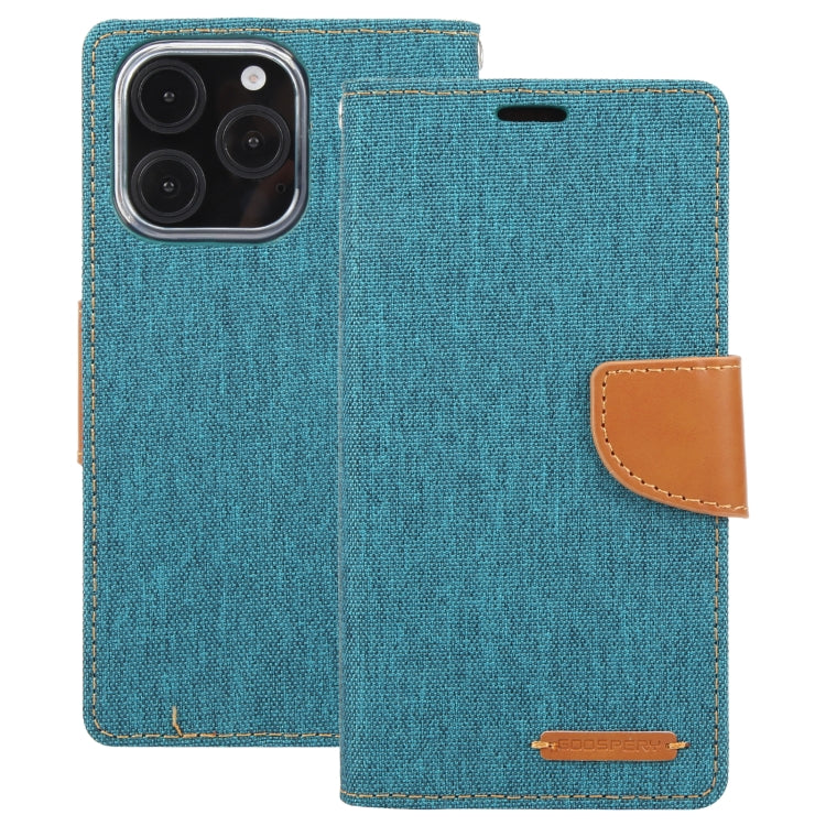 For iPhone 16 Pro Max GOOSPERY CANVAS DIARY Fabric Texture Flip Leather Phone Case(Green) - iPhone 16 Pro Max Cases by GOOSPERY | Online Shopping South Africa | PMC Jewellery | Buy Now Pay Later Mobicred