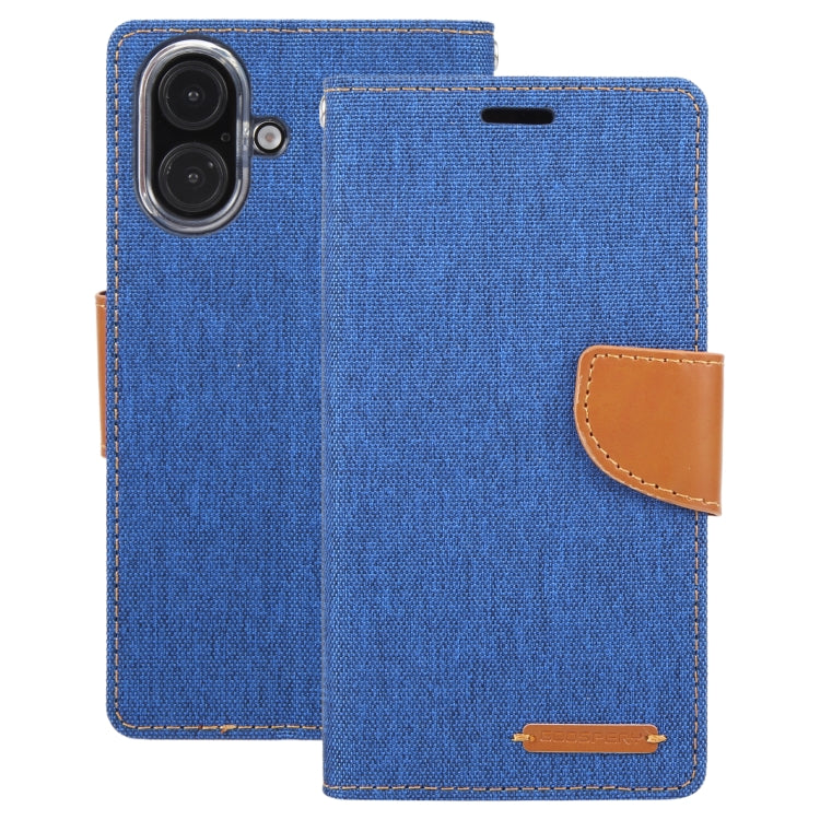 For iPhone 16 GOOSPERY CANVAS DIARY Fabric Texture Flip Leather Phone Case(Blue) - iPhone 16 Cases by GOOSPERY | Online Shopping South Africa | PMC Jewellery | Buy Now Pay Later Mobicred