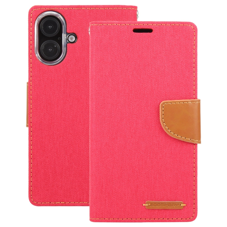 For iPhone 16 GOOSPERY CANVAS DIARY Fabric Texture Flip Leather Phone Case(Red) - iPhone 16 Cases by GOOSPERY | Online Shopping South Africa | PMC Jewellery | Buy Now Pay Later Mobicred