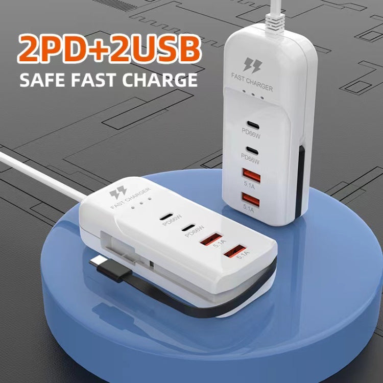 5 in 1 2 x PD 66W, 2 x USB Fast Charger Smart Power Socket, Length:1m(EU Plug) - Multifunction Charger by PMC Jewellery | Online Shopping South Africa | PMC Jewellery | Buy Now Pay Later Mobicred