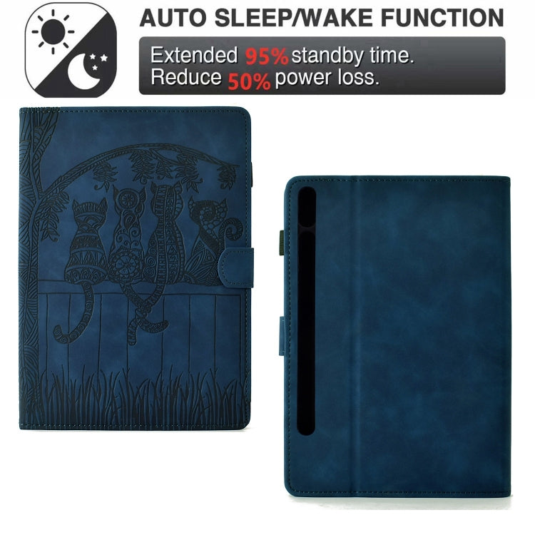 For Samsung Galaxy Tab S9 / S9 FE Cats Embossed Leather Smart Tablet Case(Dark Blue) - Galaxy Tab S9 Cases by PMC Jewellery | Online Shopping South Africa | PMC Jewellery | Buy Now Pay Later Mobicred