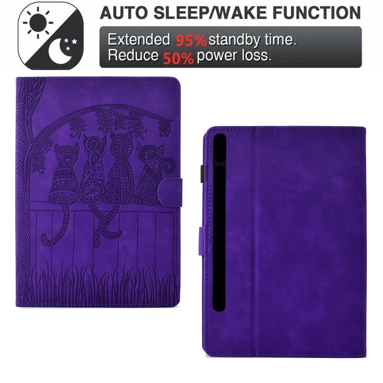 For Samsung Galaxy Tab S9 / S9 FE Cats Embossed Leather Smart Tablet Case(Purple) - Galaxy Tab S9 Cases by PMC Jewellery | Online Shopping South Africa | PMC Jewellery | Buy Now Pay Later Mobicred