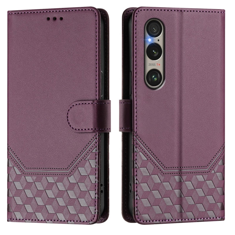 For Sony Xperia 1 VI 2024 Honeycomb Embossing RFID Leather Phone Case(Violet) - Sony Cases by PMC Jewellery | Online Shopping South Africa | PMC Jewellery | Buy Now Pay Later Mobicred