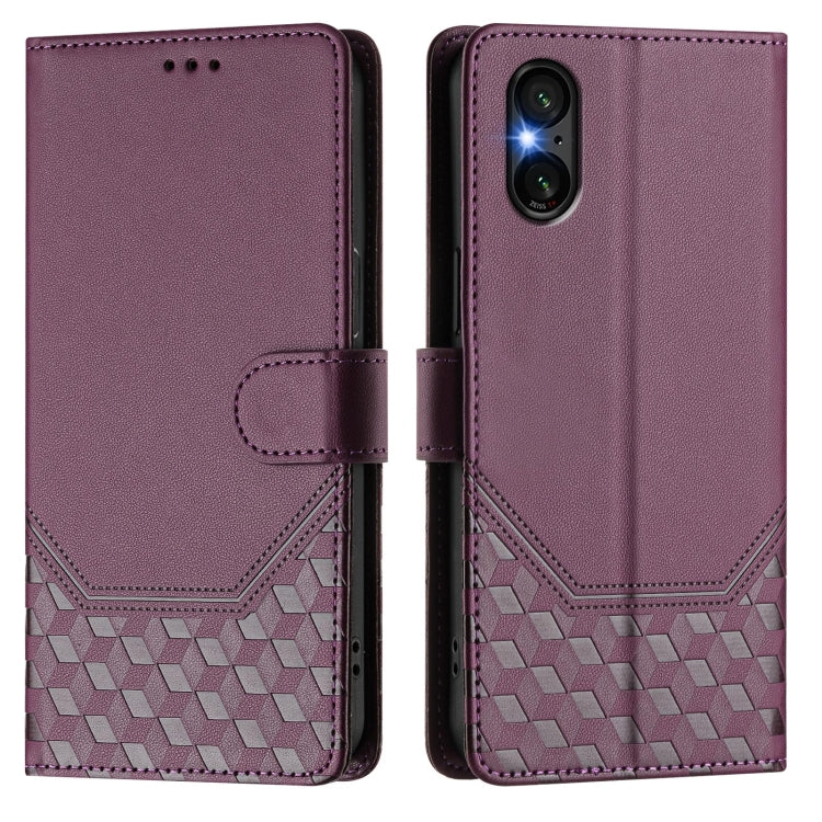 For Sony Xperia 5 VI 2024 Honeycomb Embossing RFID Leather Phone Case(Violet) - Sony Cases by PMC Jewellery | Online Shopping South Africa | PMC Jewellery | Buy Now Pay Later Mobicred