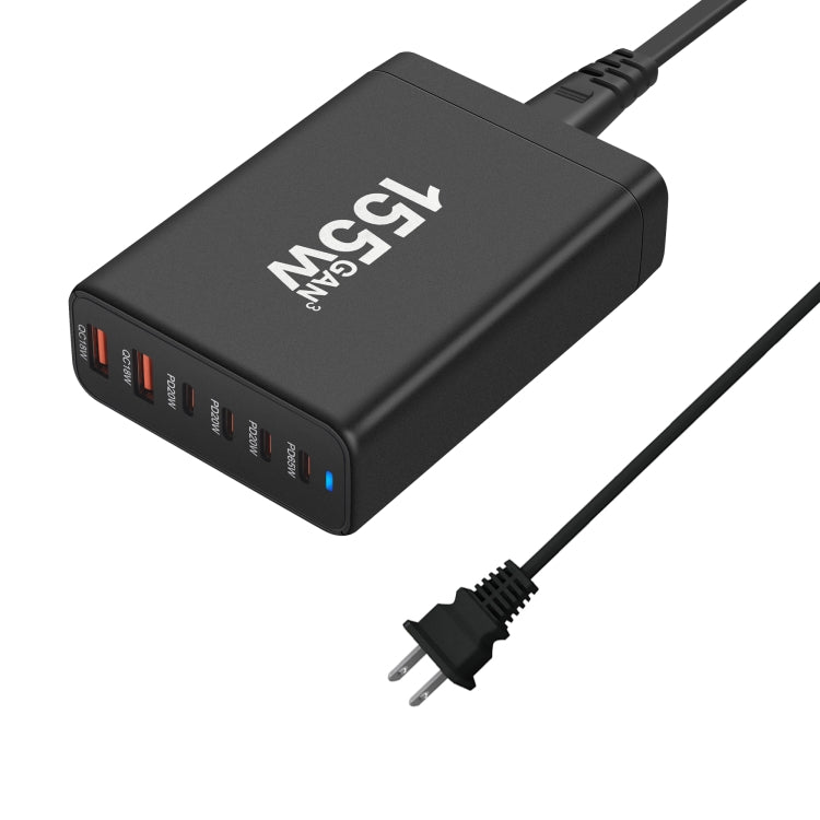 155W 4Type-C, 2USB 6-Ports Desktop Fast Charger, Plug Type:US Plug(Black) - Multifunction Charger by PMC Jewellery | Online Shopping South Africa | PMC Jewellery | Buy Now Pay Later Mobicred