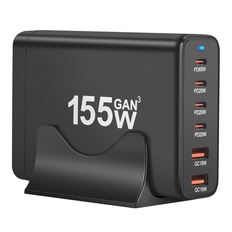 155W 4Type-C, 2USB 6-Ports Desktop Fast Charger, Plug Type:UK Plug(Black) - Multifunction Charger by PMC Jewellery | Online Shopping South Africa | PMC Jewellery | Buy Now Pay Later Mobicred