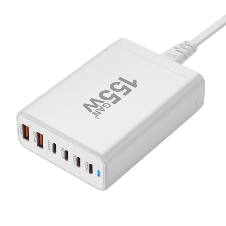 155W 4Type-C, 2USB 6-Ports Desktop Fast Charger, Plug Type:EU Plug(White) - Multifunction Charger by PMC Jewellery | Online Shopping South Africa | PMC Jewellery | Buy Now Pay Later Mobicred