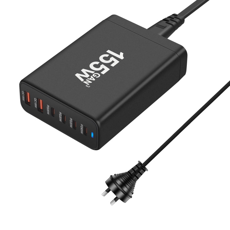 155W 4Type-C, 2USB 6-Ports Desktop Fast Charger, Plug Type:AU Plug(Black) - Multifunction Charger by PMC Jewellery | Online Shopping South Africa | PMC Jewellery | Buy Now Pay Later Mobicred