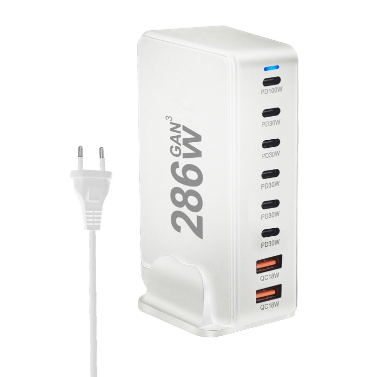 YMX-986 286W 6 Type-C, 2 USB 8-Ports Desktop Fast Charger, Plug Type:US Plug(White) - Multifunction Charger by PMC Jewellery | Online Shopping South Africa | PMC Jewellery | Buy Now Pay Later Mobicred