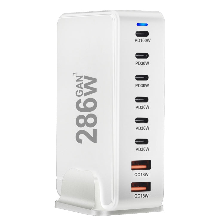 YMX-986 286W 6 Type-C, 2 USB 8-Ports Desktop Fast Charger, Plug Type:UK Plug(White) - Multifunction Charger by PMC Jewellery | Online Shopping South Africa | PMC Jewellery | Buy Now Pay Later Mobicred