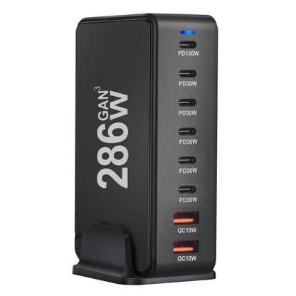 YMX-986 286W 6 Type-C, 2 USB 8-Ports Desktop Fast Charger, Plug Type:EU Plug(Black) - Multifunction Charger by PMC Jewellery | Online Shopping South Africa | PMC Jewellery | Buy Now Pay Later Mobicred