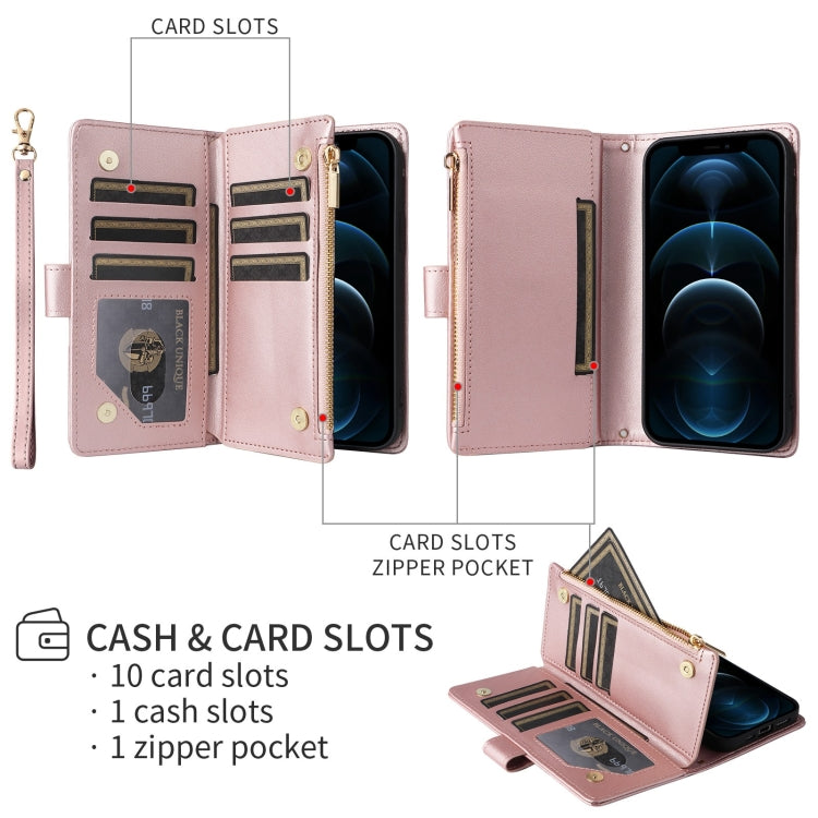 For iPhone 16 Pro Max Crossbody Zipper Wallet Rhombus Leather Phone Case(Rose Gold) - iPhone 16 Pro Max Cases by PMC Jewellery | Online Shopping South Africa | PMC Jewellery | Buy Now Pay Later Mobicred