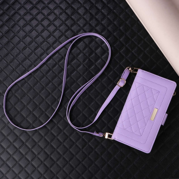 For iPhone 16 Pro Crossbody Zipper Wallet Rhombus Leather Phone Case(Purple) - iPhone 16 Pro Cases by PMC Jewellery | Online Shopping South Africa | PMC Jewellery | Buy Now Pay Later Mobicred