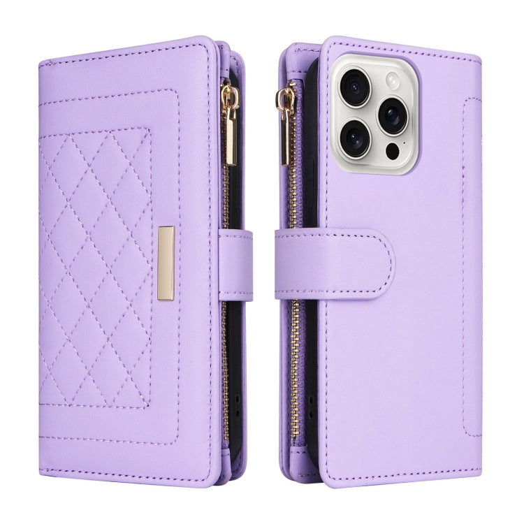 For iPhone 16 Pro Crossbody Zipper Wallet Rhombus Leather Phone Case(Purple) - iPhone 16 Pro Cases by PMC Jewellery | Online Shopping South Africa | PMC Jewellery | Buy Now Pay Later Mobicred