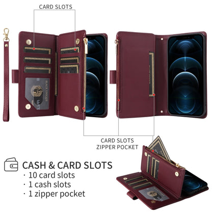 For iPhone 16 Pro Crossbody Zipper Wallet Rhombus Leather Phone Case(Wine Red) - iPhone 16 Pro Cases by PMC Jewellery | Online Shopping South Africa | PMC Jewellery | Buy Now Pay Later Mobicred