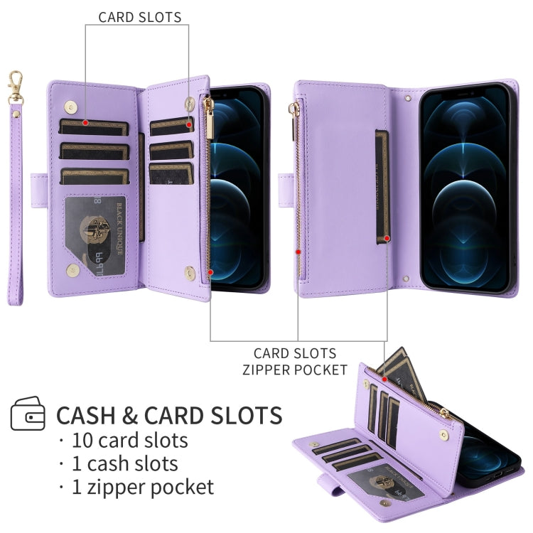 For iPhone 16 Plus Crossbody Zipper Wallet Rhombus Leather Phone Case(Purple) - iPhone 16 Plus Cases by PMC Jewellery | Online Shopping South Africa | PMC Jewellery | Buy Now Pay Later Mobicred