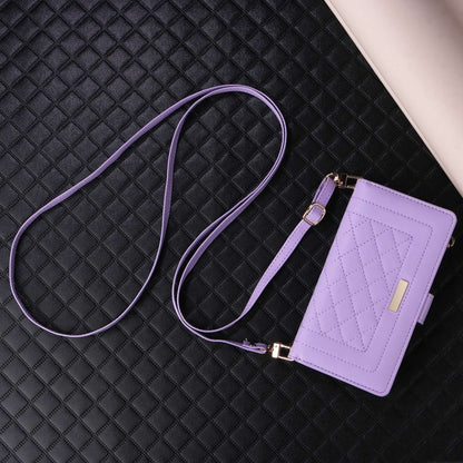 For iPhone 16 Crossbody Zipper Wallet Rhombus Leather Phone Case(Purple) - iPhone 16 Cases by PMC Jewellery | Online Shopping South Africa | PMC Jewellery | Buy Now Pay Later Mobicred