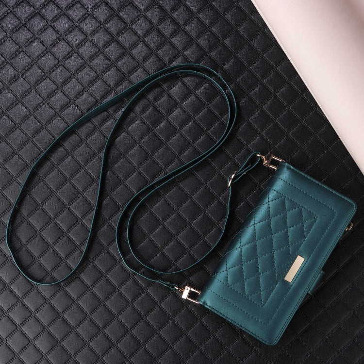 For iPhone 16 Crossbody Zipper Wallet Rhombus Leather Phone Case(Green) - iPhone 16 Cases by PMC Jewellery | Online Shopping South Africa | PMC Jewellery | Buy Now Pay Later Mobicred