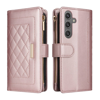 For Samsung Galaxy S24+ 5G Crossbody Zipper Wallet Rhombus Leather Phone Case(Rose Gold) - Galaxy S24+ 5G Cases by PMC Jewellery | Online Shopping South Africa | PMC Jewellery | Buy Now Pay Later Mobicred