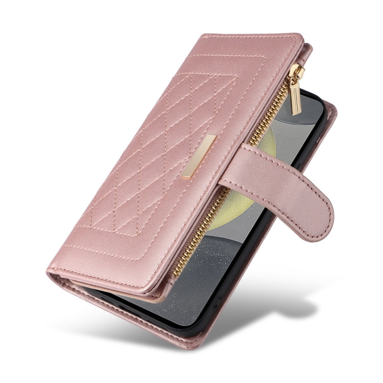 For Samsung Galaxy S24+ 5G Crossbody Zipper Wallet Rhombus Leather Phone Case(Rose Gold) - Galaxy S24+ 5G Cases by PMC Jewellery | Online Shopping South Africa | PMC Jewellery | Buy Now Pay Later Mobicred