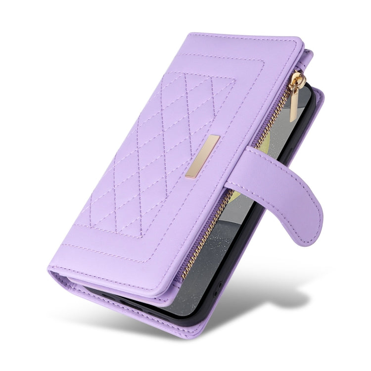 For Samsung Galaxy S24+ 5G Crossbody Zipper Wallet Rhombus Leather Phone Case(Purple) - Galaxy S24+ 5G Cases by PMC Jewellery | Online Shopping South Africa | PMC Jewellery | Buy Now Pay Later Mobicred