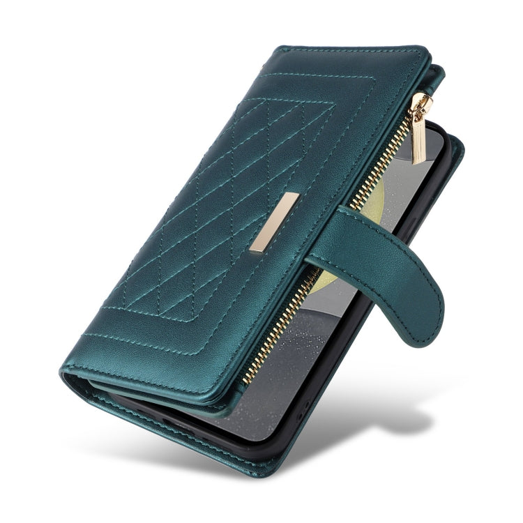 For Samsung Galaxy S24+ 5G Crossbody Zipper Wallet Rhombus Leather Phone Case(Green) - Galaxy S24+ 5G Cases by PMC Jewellery | Online Shopping South Africa | PMC Jewellery | Buy Now Pay Later Mobicred