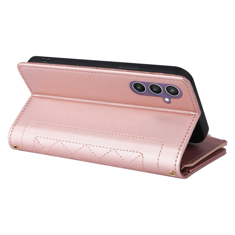 For Samsung Galaxy S24 FE 5G Crossbody Zipper Wallet Rhombus Leather Phone Case(Rose Gold) - Galaxy S24 FE 5G Cases by PMC Jewellery | Online Shopping South Africa | PMC Jewellery | Buy Now Pay Later Mobicred