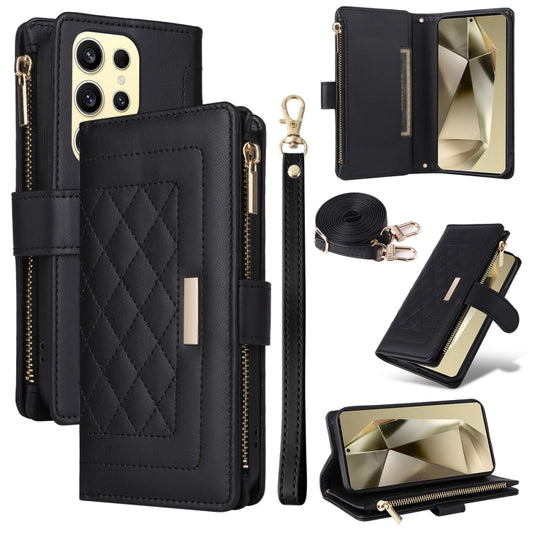 For Samsung Galaxy S24 Ultra 5G Crossbody Zipper Wallet Rhombus Leather Phone Case(Black) -  by PMC Jewellery | Online Shopping South Africa | PMC Jewellery | Buy Now Pay Later Mobicred