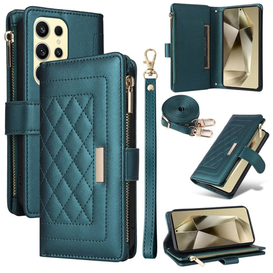 For Samsung Galaxy S24 Ultra 5G Crossbody Zipper Wallet Rhombus Leather Phone Case(Green) -  by PMC Jewellery | Online Shopping South Africa | PMC Jewellery | Buy Now Pay Later Mobicred