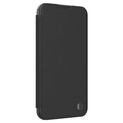 For iPhone 16 NILLKIN Qin Prop Series Flip Camera Cover Design Leather Phone Case(Plain Leather Black) - More iPhone Cases by NILLKIN | Online Shopping South Africa | PMC Jewellery | Buy Now Pay Later Mobicred