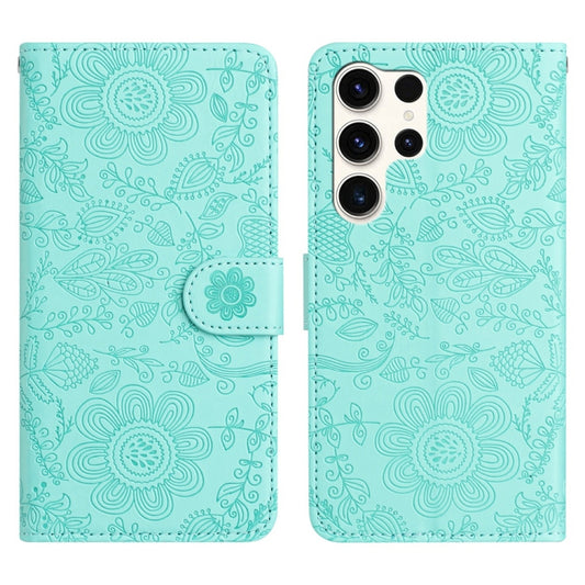 For Samsung Galaxy S25 Ultra 5G Floral Embossed Pattern Leather Phone Case(Light Green) - Galaxy S25 Ultra 5G Cases by PMC Jewellery | Online Shopping South Africa | PMC Jewellery | Buy Now Pay Later Mobicred