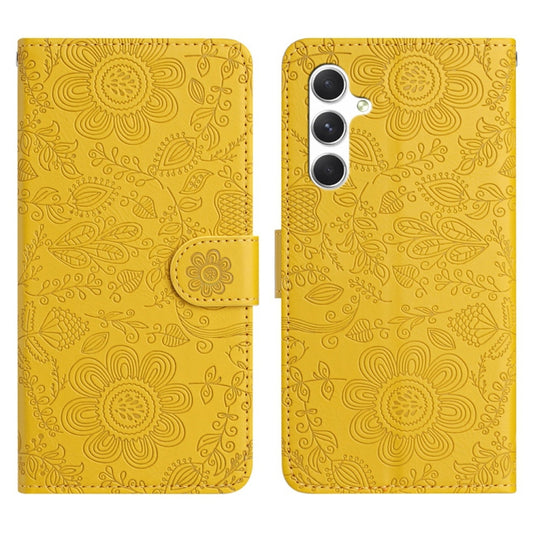 For Samsung Galaxy S25+ 5G Floral Embossed Pattern Leather Phone Case(Yellow) - Galaxy S25+ 5G Cases by PMC Jewellery | Online Shopping South Africa | PMC Jewellery | Buy Now Pay Later Mobicred