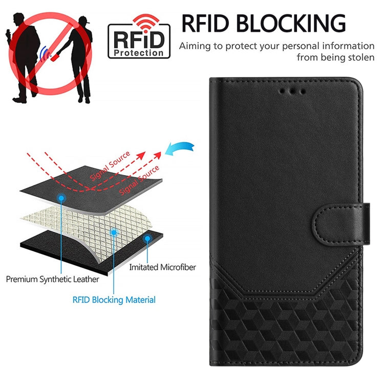 For Huawei Pura 70 Honeycomb Embossing RFID Leather Phone Case(Black) - Huawei Cases by PMC Jewellery | Online Shopping South Africa | PMC Jewellery | Buy Now Pay Later Mobicred