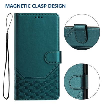 For Huawei Pura 70 Pro / Pura 70 Pro+ Honeycomb Embossing RFID Leather Phone Case(Peacock Green) - Huawei Cases by PMC Jewellery | Online Shopping South Africa | PMC Jewellery | Buy Now Pay Later Mobicred