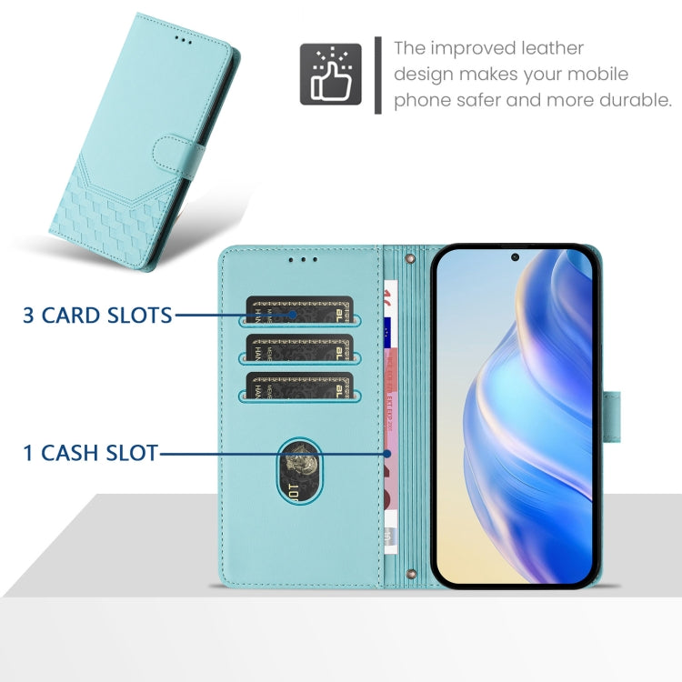 For Honor Magic6 Pro 5G Honeycomb Embossing RFID Leather Phone Case(Mint Green) - Honor Cases by PMC Jewellery | Online Shopping South Africa | PMC Jewellery | Buy Now Pay Later Mobicred