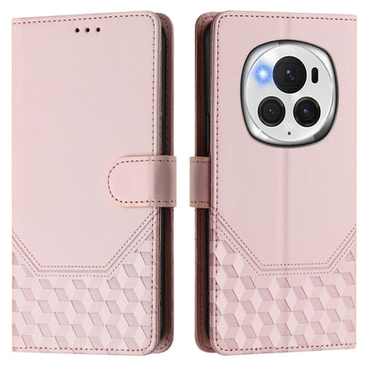 For Honor Magic6 Pro 5G Honeycomb Embossing RFID Leather Phone Case(Pink) - Honor Cases by PMC Jewellery | Online Shopping South Africa | PMC Jewellery | Buy Now Pay Later Mobicred