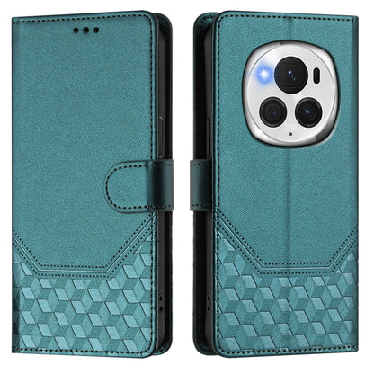 For Honor Magic6 Pro 5G Honeycomb Embossing RFID Leather Phone Case(Peacock Green) - Honor Cases by PMC Jewellery | Online Shopping South Africa | PMC Jewellery | Buy Now Pay Later Mobicred