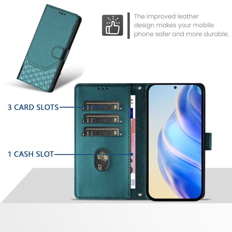 For Honor Magic6 Pro 5G Honeycomb Embossing RFID Leather Phone Case(Peacock Green) - Honor Cases by PMC Jewellery | Online Shopping South Africa | PMC Jewellery | Buy Now Pay Later Mobicred