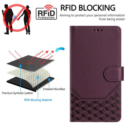 For Honor Magic6 Pro 5G Honeycomb Embossing RFID Leather Phone Case(Violet) - Honor Cases by PMC Jewellery | Online Shopping South Africa | PMC Jewellery | Buy Now Pay Later Mobicred