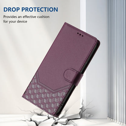 For Honor Magic6 Pro 5G Honeycomb Embossing RFID Leather Phone Case(Violet) - Honor Cases by PMC Jewellery | Online Shopping South Africa | PMC Jewellery | Buy Now Pay Later Mobicred