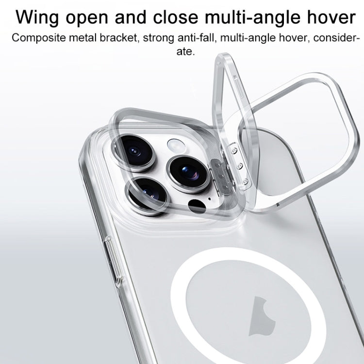 For iPhone 16 Plus TGVIS Stand Series MagSafe Phone Case with Lens Frame Holder(Transparent) - iPhone 16 Plus Cases by TGVIS | Online Shopping South Africa | PMC Jewellery | Buy Now Pay Later Mobicred