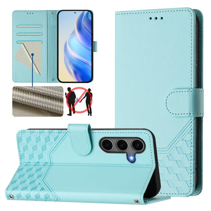 For Samsung Galaxy S25 5G Honeycomb Embossing RFID Leather Phone Case(Mint Green) - Galaxy S25 5G Cases by PMC Jewellery | Online Shopping South Africa | PMC Jewellery | Buy Now Pay Later Mobicred